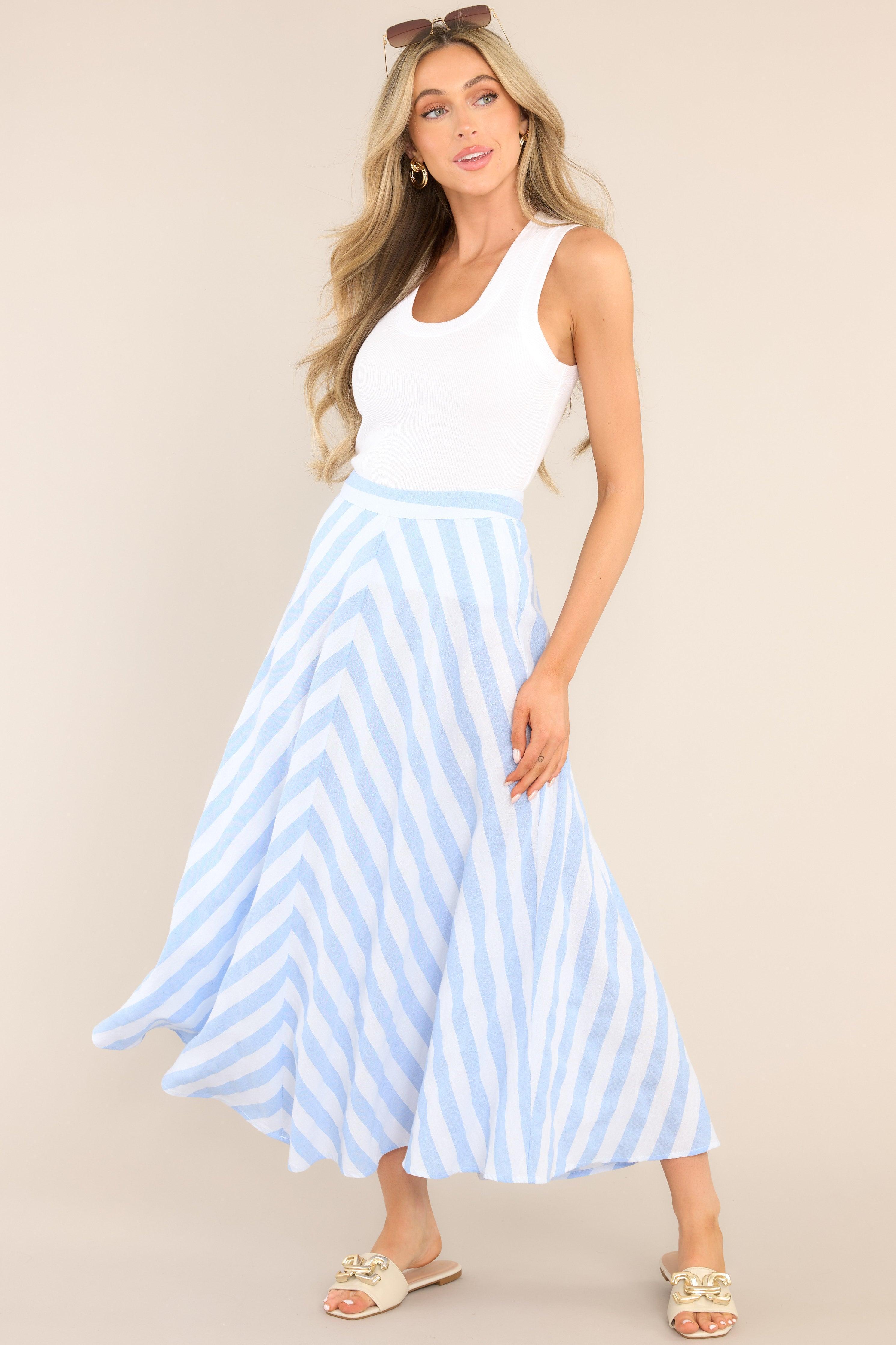 What To Say Light Blue & White Striped Maxi Skirt Product Image