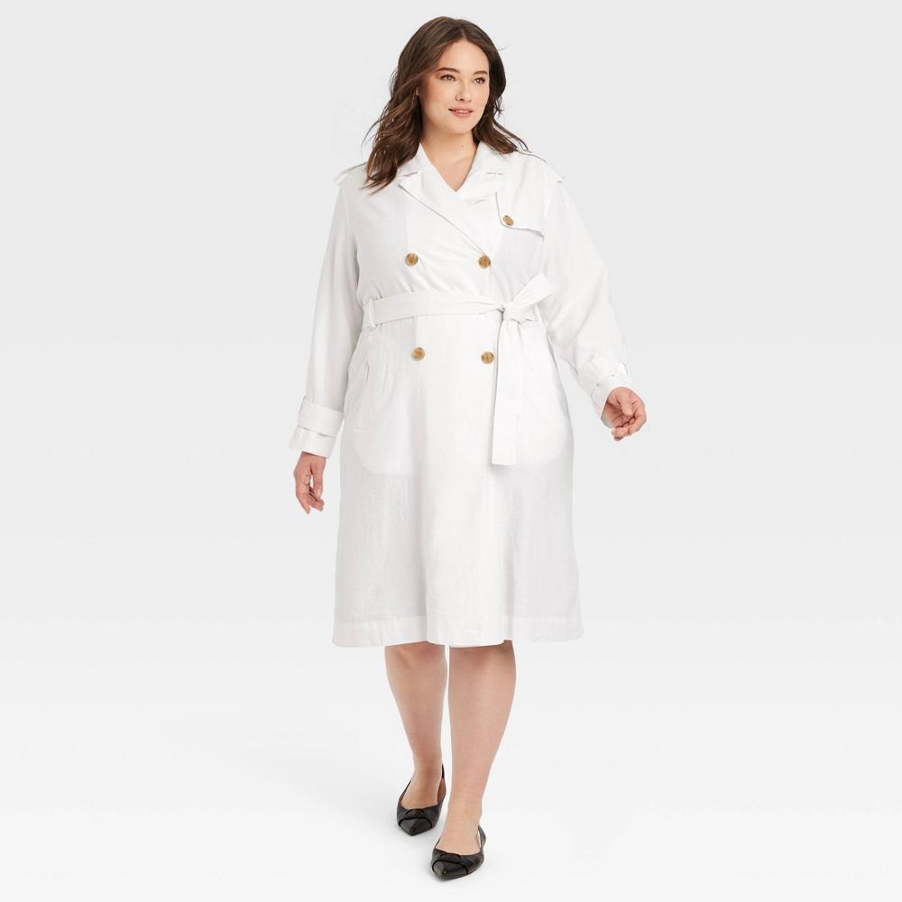 Womens Linen Trench Coat - A New Day White XXL Product Image