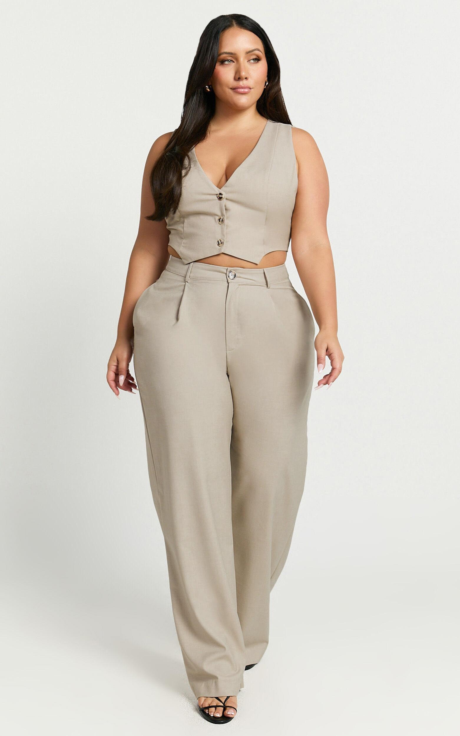 Izara Trousers - Mid Rise Relaxed Straight Leg Tailored Trousers in Oatmeal Product Image