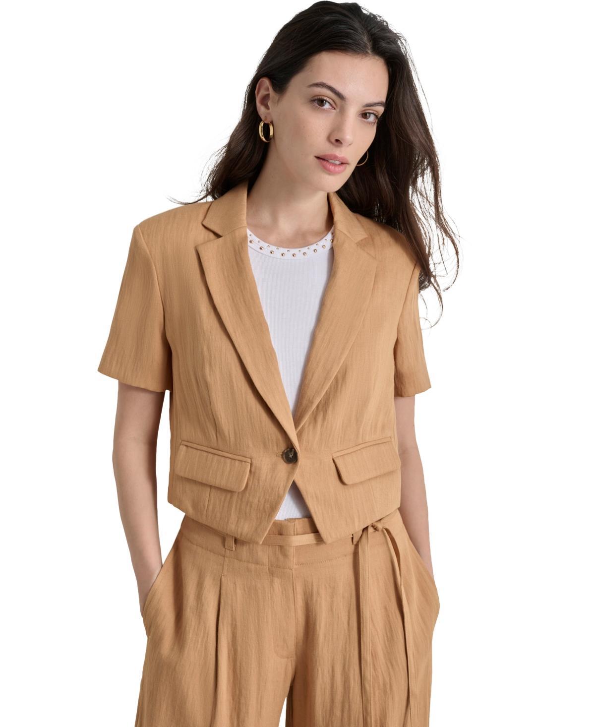 Dkny Womens Short Sleeve One Button Cropped Jacket Product Image