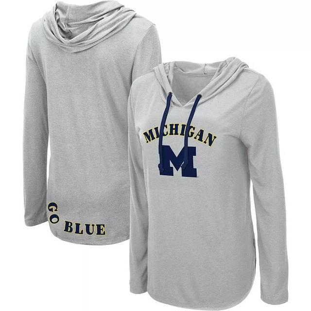 Womens Colosseum Heather Gray Michigan Wolverines My Lover Lightweight Hooded Long Sleeve T-Shirt Product Image