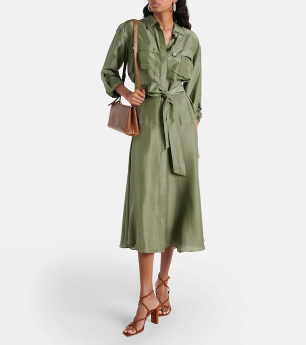 VERONICA BEARD Camille Belted Silk Shirtdress In Green Product Image