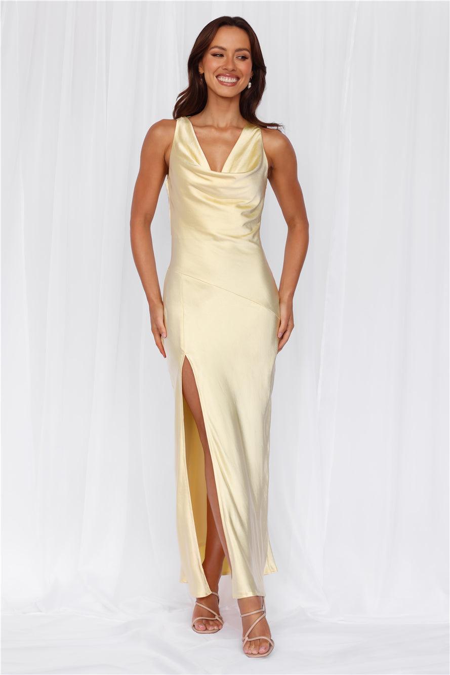 HELLO MOLLY The Loretta Cowl Satin Maxi Dress Yellow Product Image