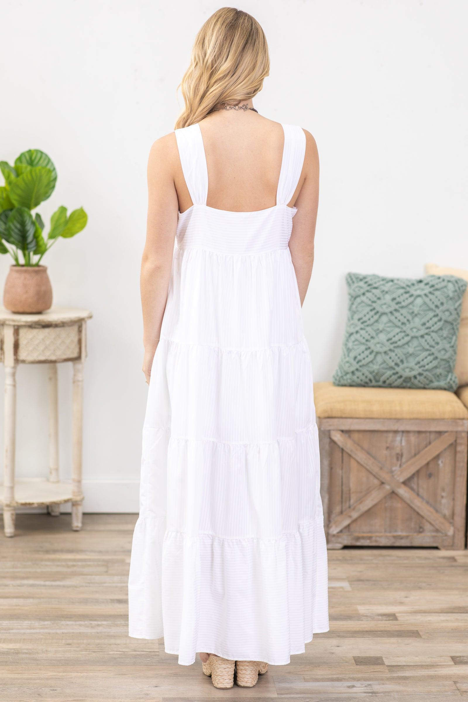 Off White Lined Tiered Maxi Dress Product Image