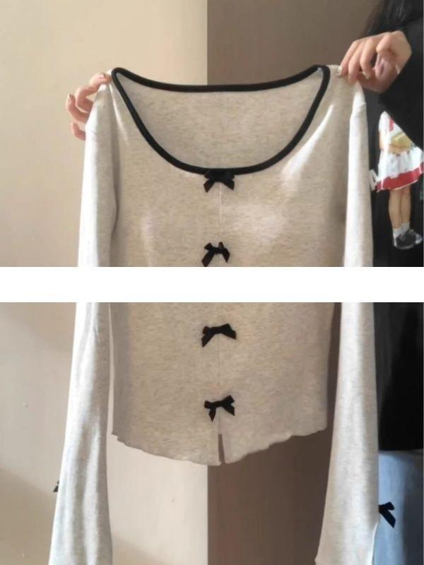 Long-Sleeve Scoop Neck Bow Tee Product Image