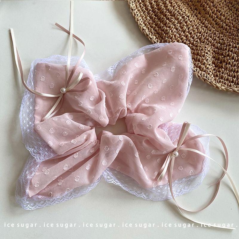 Bowknot Lace Trim Hair Scrunchie Product Image