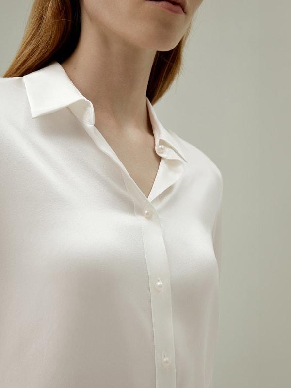 Classic Pearl Button Silk Shirt Product Image