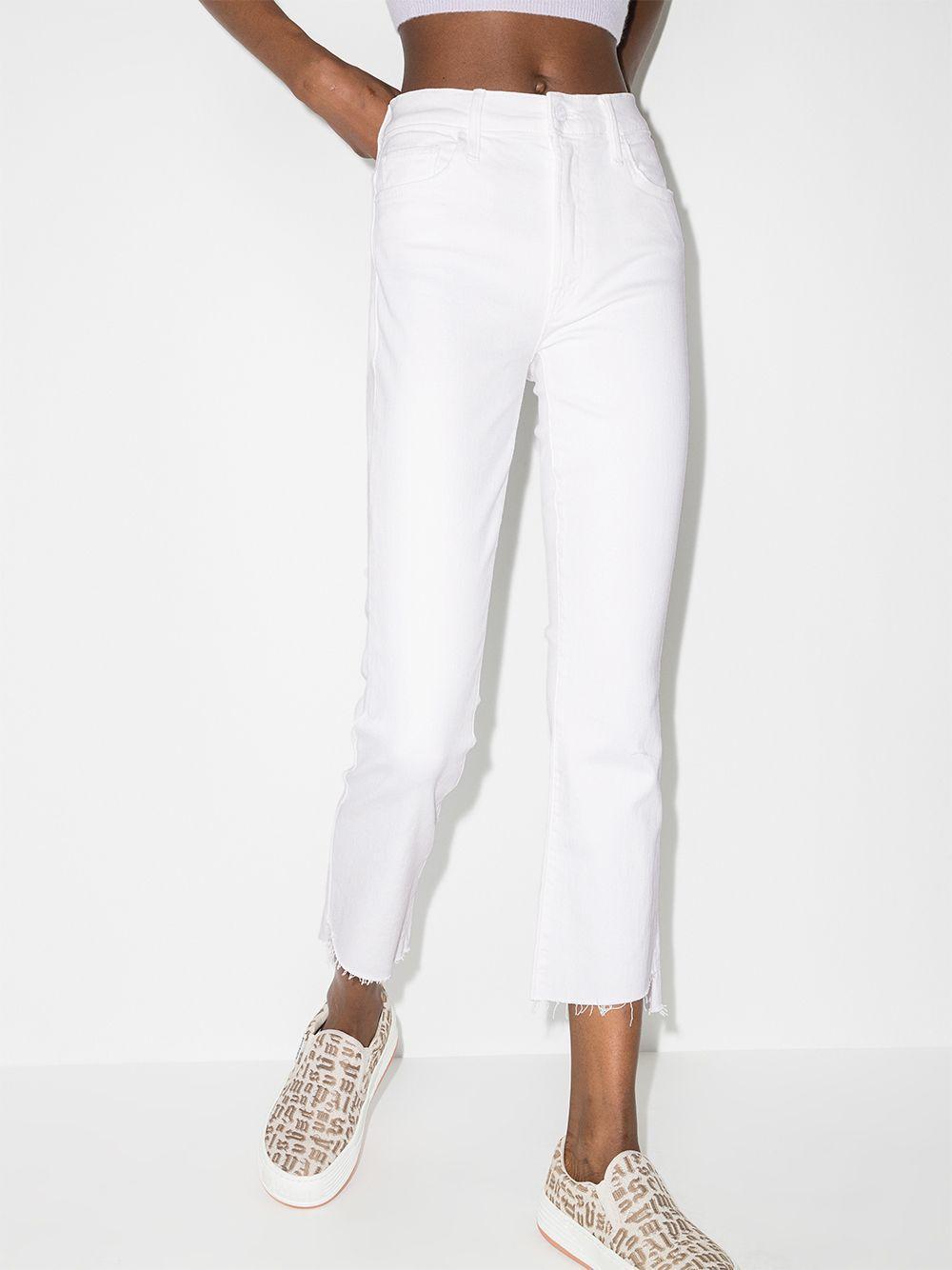 MOTHER The Tripped Distressed Bootcut Ankle Jeans In White product image