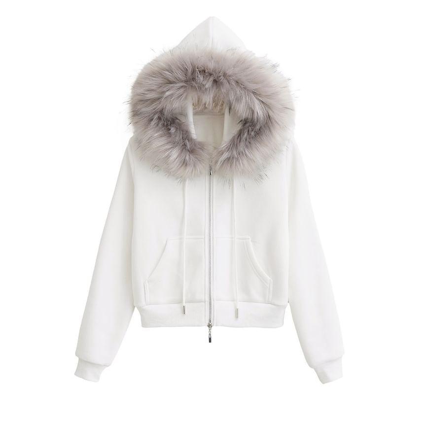 Fluffy Trim Zip Hoodie Product Image