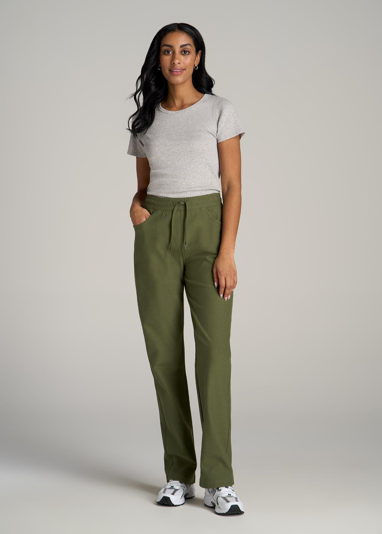 Pull-On Straight Leg Knit Pants for Tall Women in Bright Olive Product Image