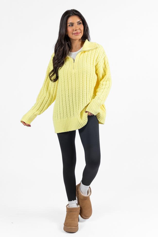 Forever Yours Yellow Cable Knit Chenille Quarter Zip Sweater Product Image