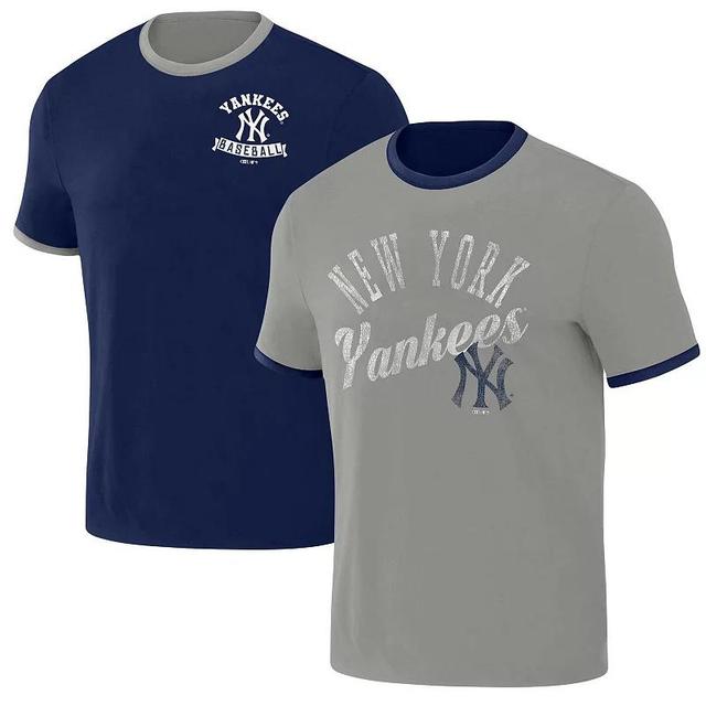 Mens Darius Rucker Collection by Fanatics /Gray New York Yankees Two-Way Ringer Reversible T-Shirt Blue Product Image