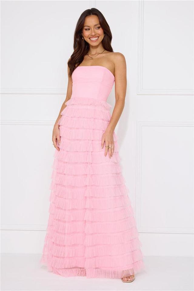 Honeyed Horizons Strapless Mesh Maxi Dress Pink Product Image