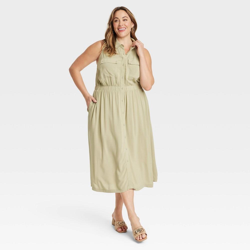 Womens Utility Midi A-Line Dress - Ava & Viv Olive XXL Product Image