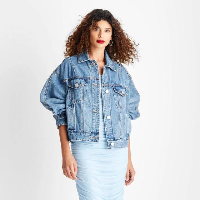 Womens Oversized Barrel Sleeve Denim Jacket - Future Collective Medium Wash Product Image