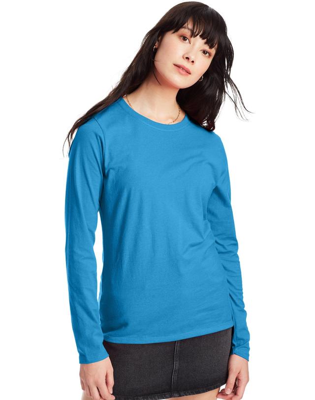 Womens Hanes Originals Long Sleeve Tee Med Pink Product Image