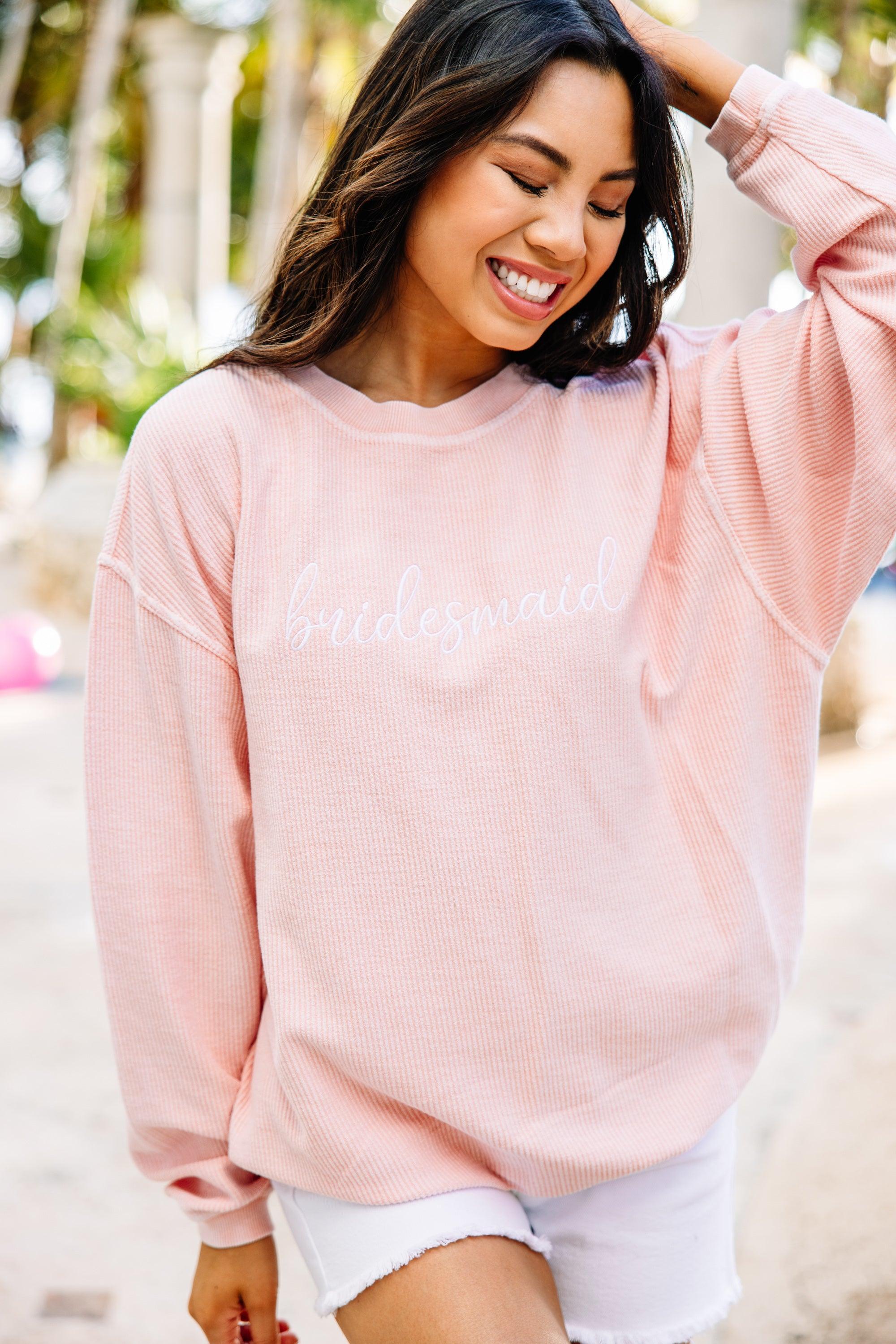 Bridesmaid Blush Pink Corded Embroidered Sweatshirt Female Product Image