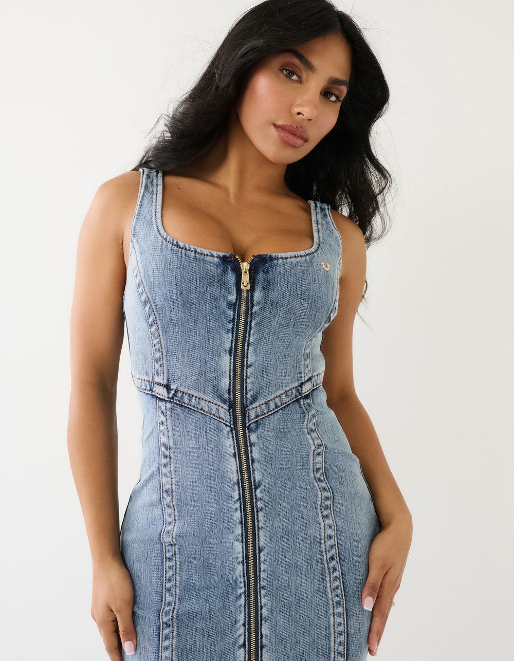 TRUE RELIGION Faded Terry Zip Womens Mini Dress Product Image