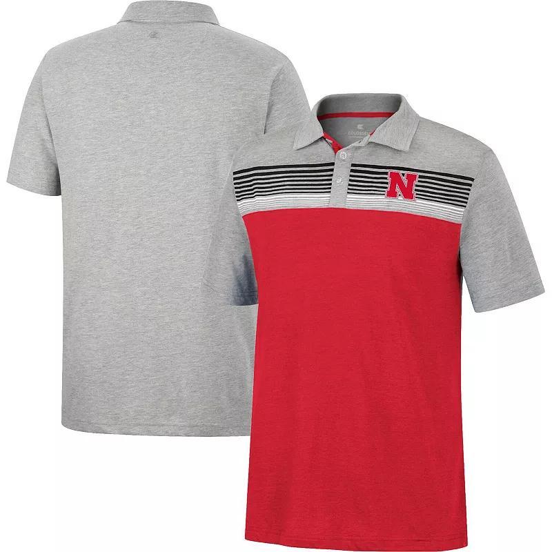 Mens Colosseum Scarlet/Heather Gray Nebraska Huskers Caddie Lightweight Polo Product Image