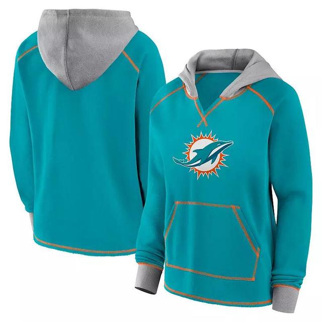 Womens Aqua Miami Dolphins Boom Fleece Pullover V-Neck Hoodie Turquoise A Product Image