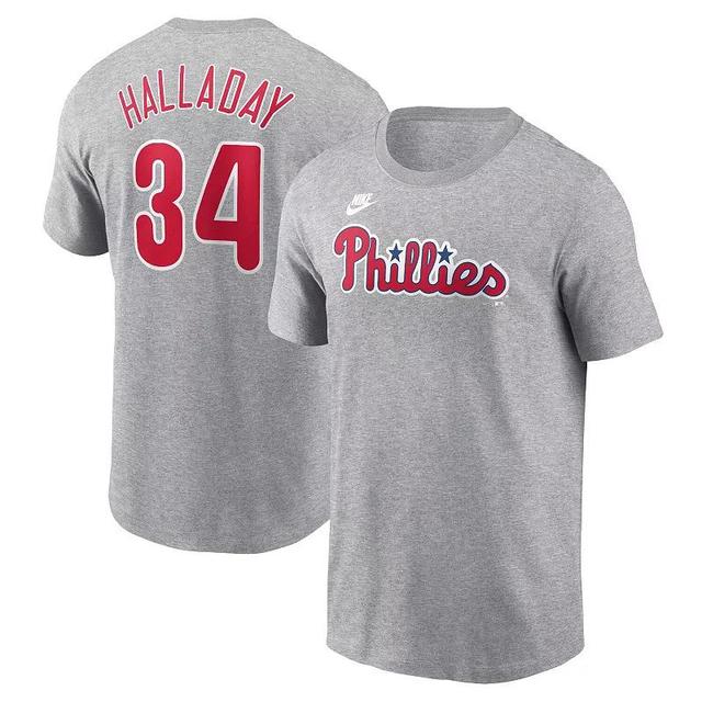 Mens Nike Roy Halladay Heather Gray Philadelphia Phillies Cooperstown Collection Fuse Name & Number T-Shirt Product Image