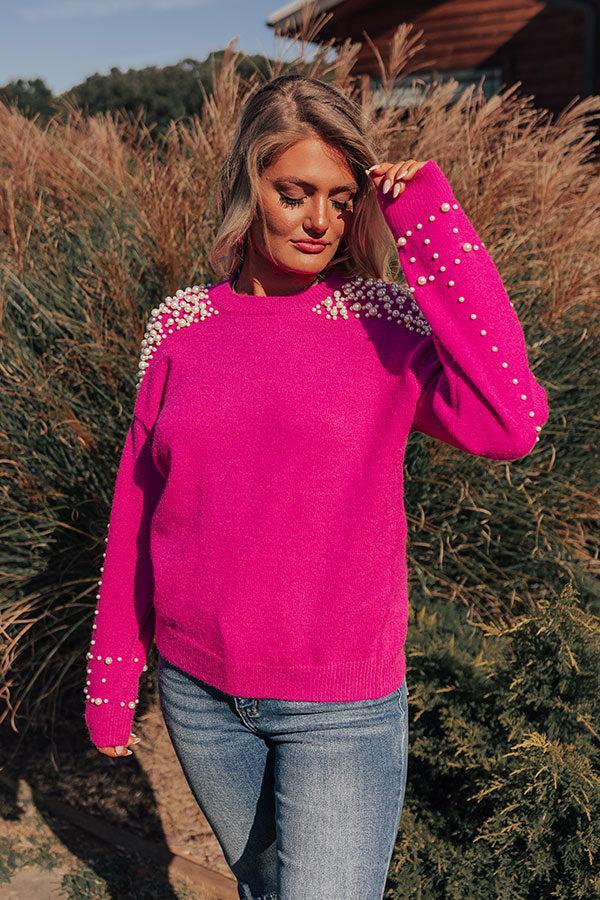 Modern Muse Pearl Embellished Sweater In Hot Pink Product Image