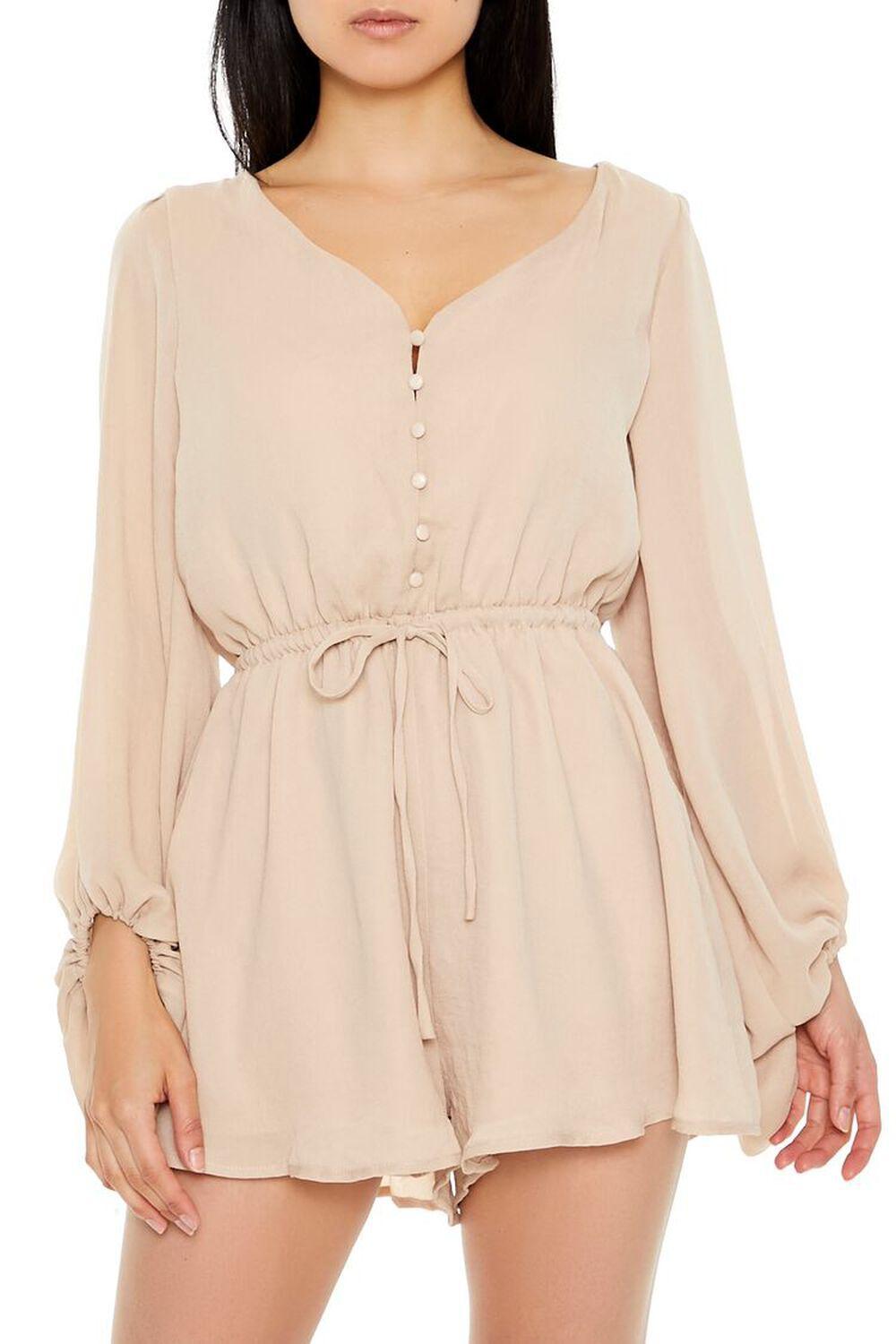 Tie-Waist Balloon-Sleeve Romper | Forever 21 Product Image