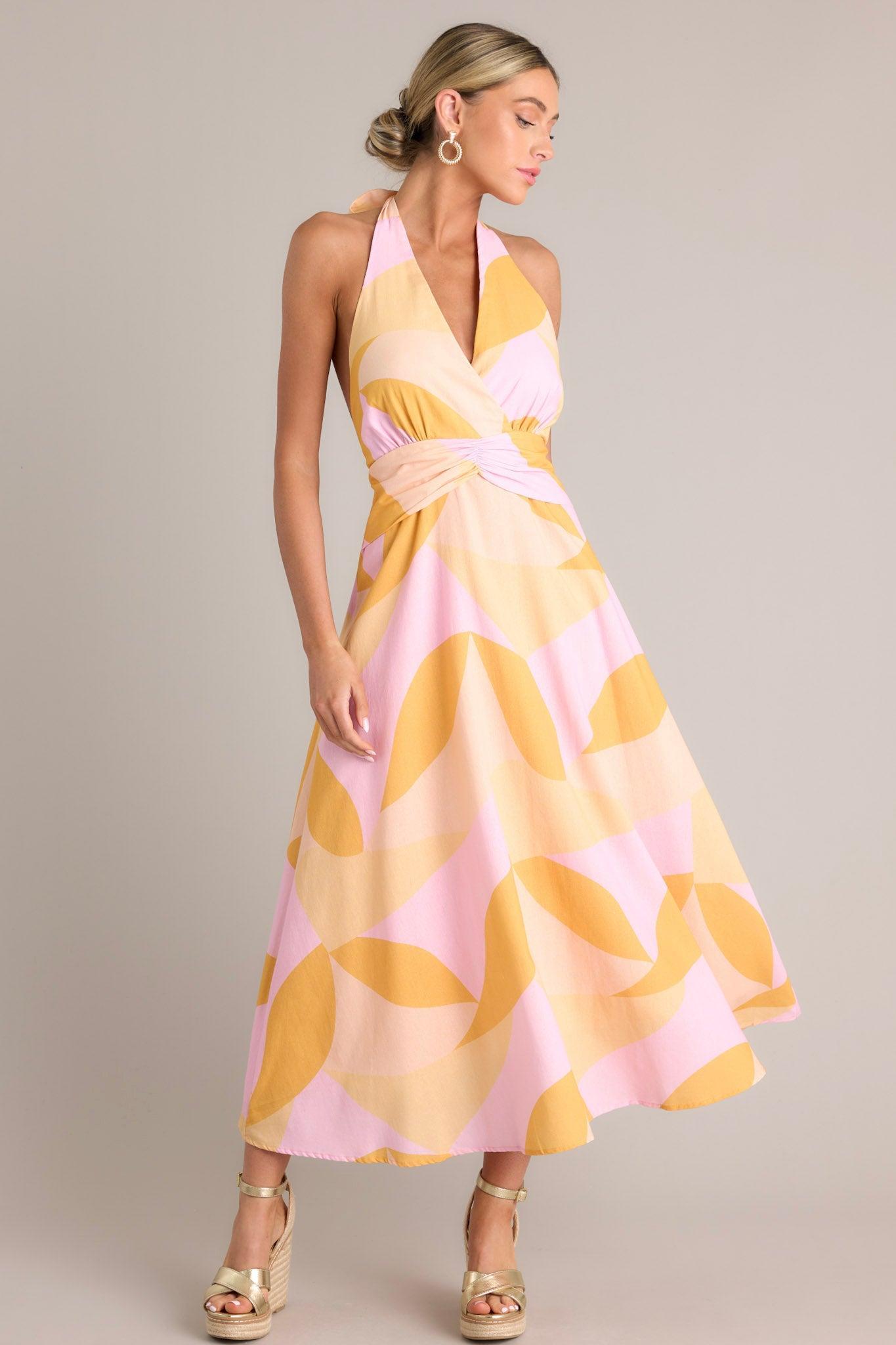 Sunset Sorbet Light Pink & Orange Halter Maxi Dress product image