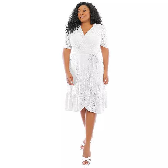 Plus Size London Times Eyelet Ruffle Faux Wrap Dress, Womens Product Image