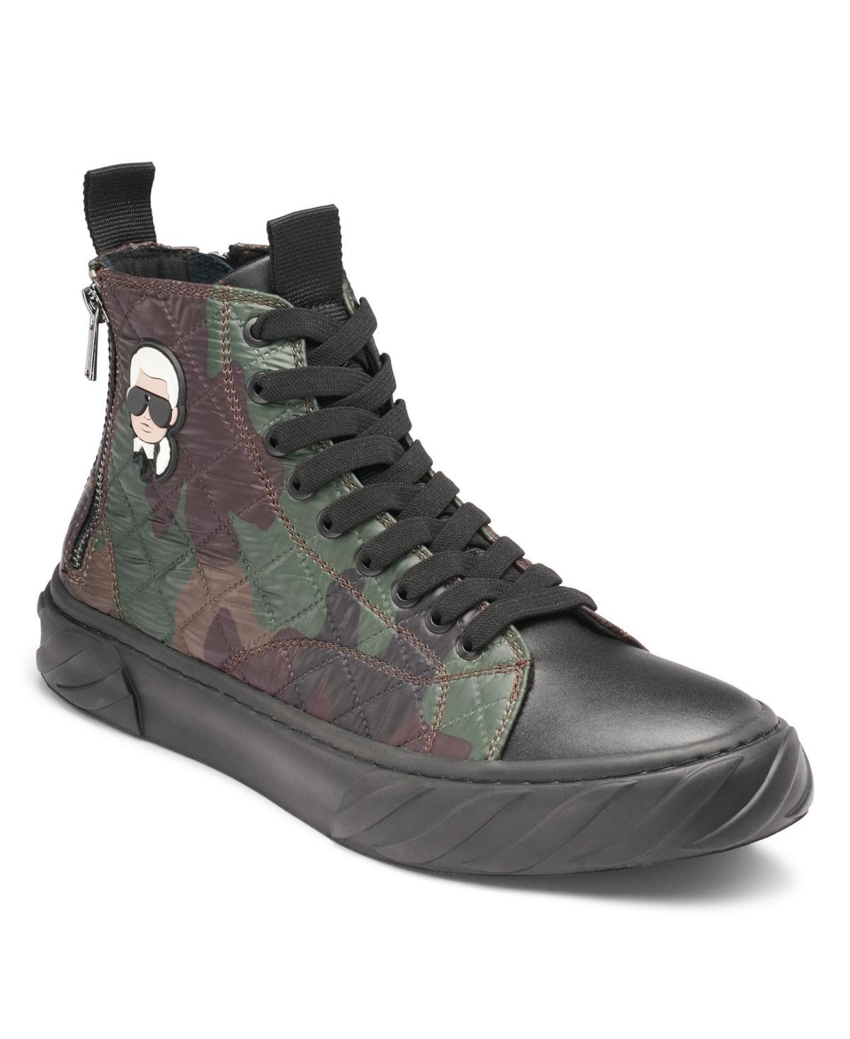 Karl Lagerfeld Mens Quilted Camo Double Back Zip High Top with Karl Head Patch Sneaker - Black Product Image