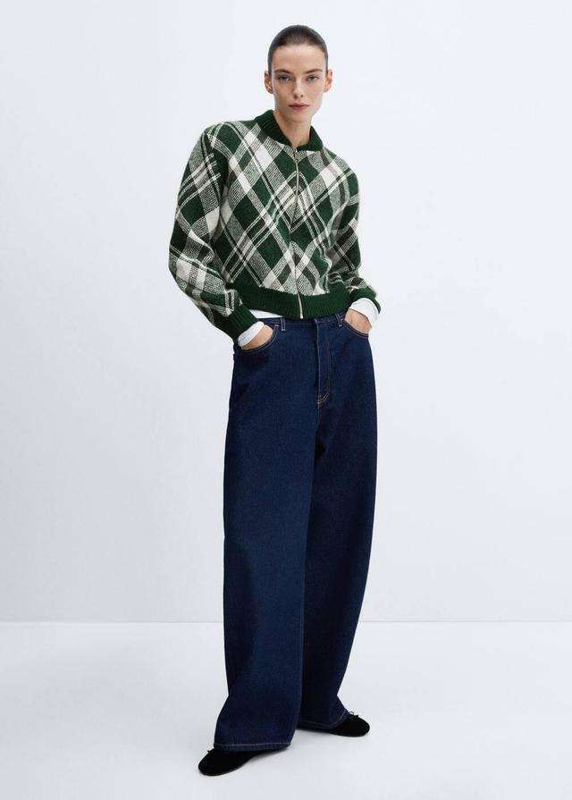 MANGO - Checkered zipper cardigan greenWomen Product Image