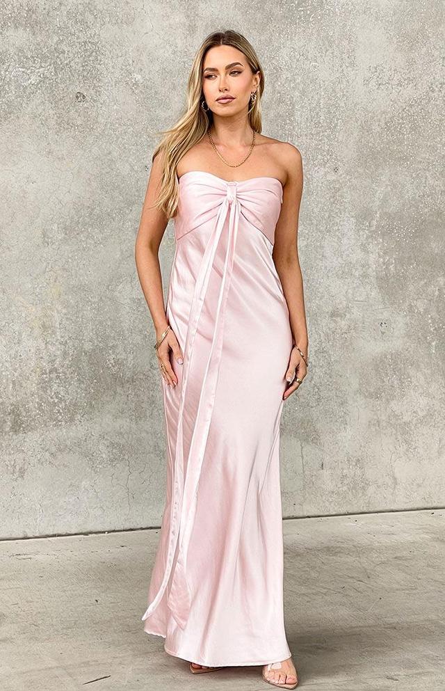 Ariella Pink Satin Strapless Maxi Dress Product Image