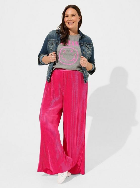 High-Rise Pull On Wide Leg Plisse Pant Product Image