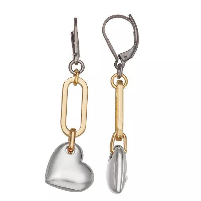 Nine West Tri Tone Heart Drop Leverback Earrings, Womens, Multi Product Image