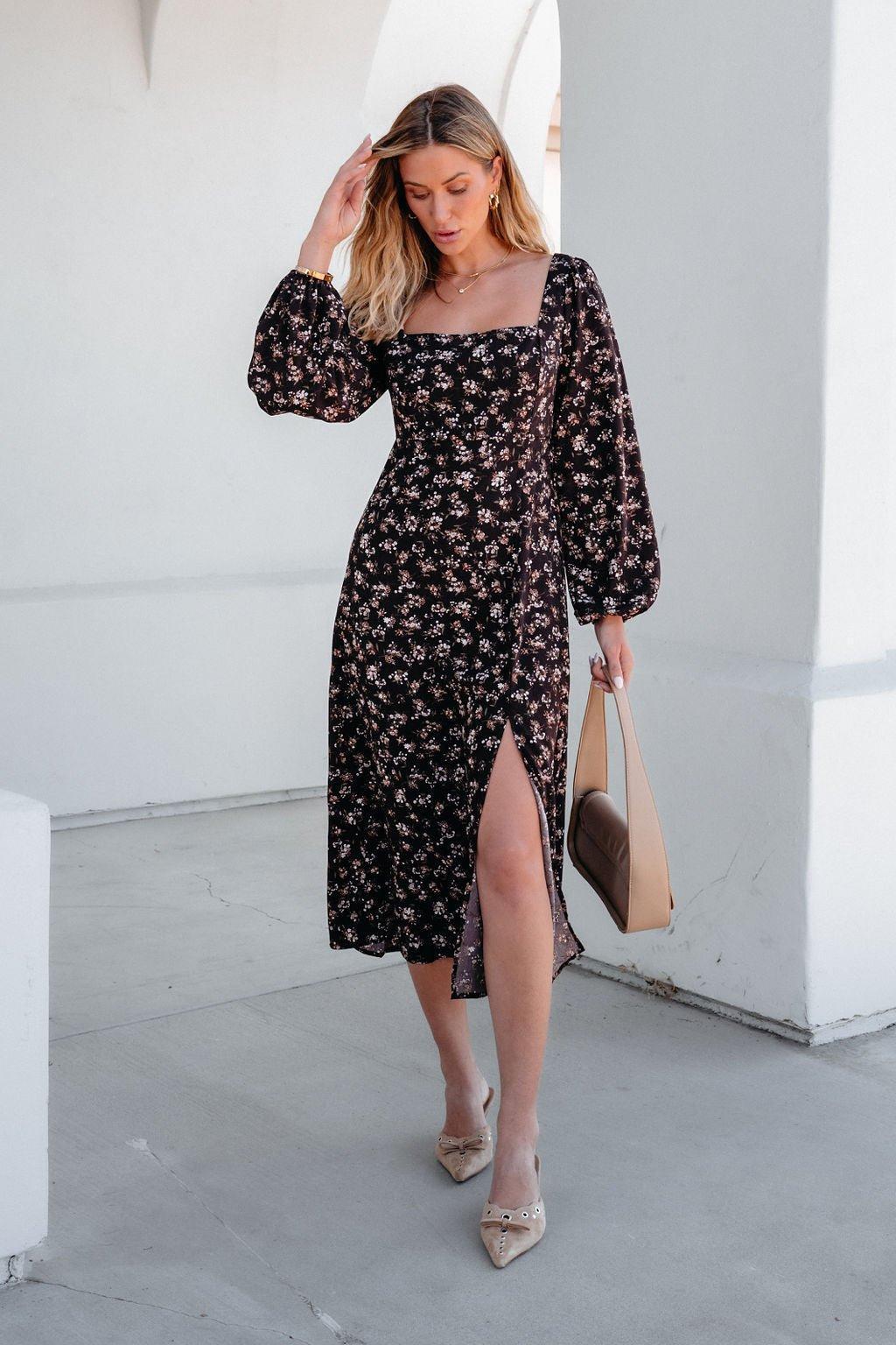 Waiting For You Floral Slit Midi Dress - FINAL SALE Female Product Image