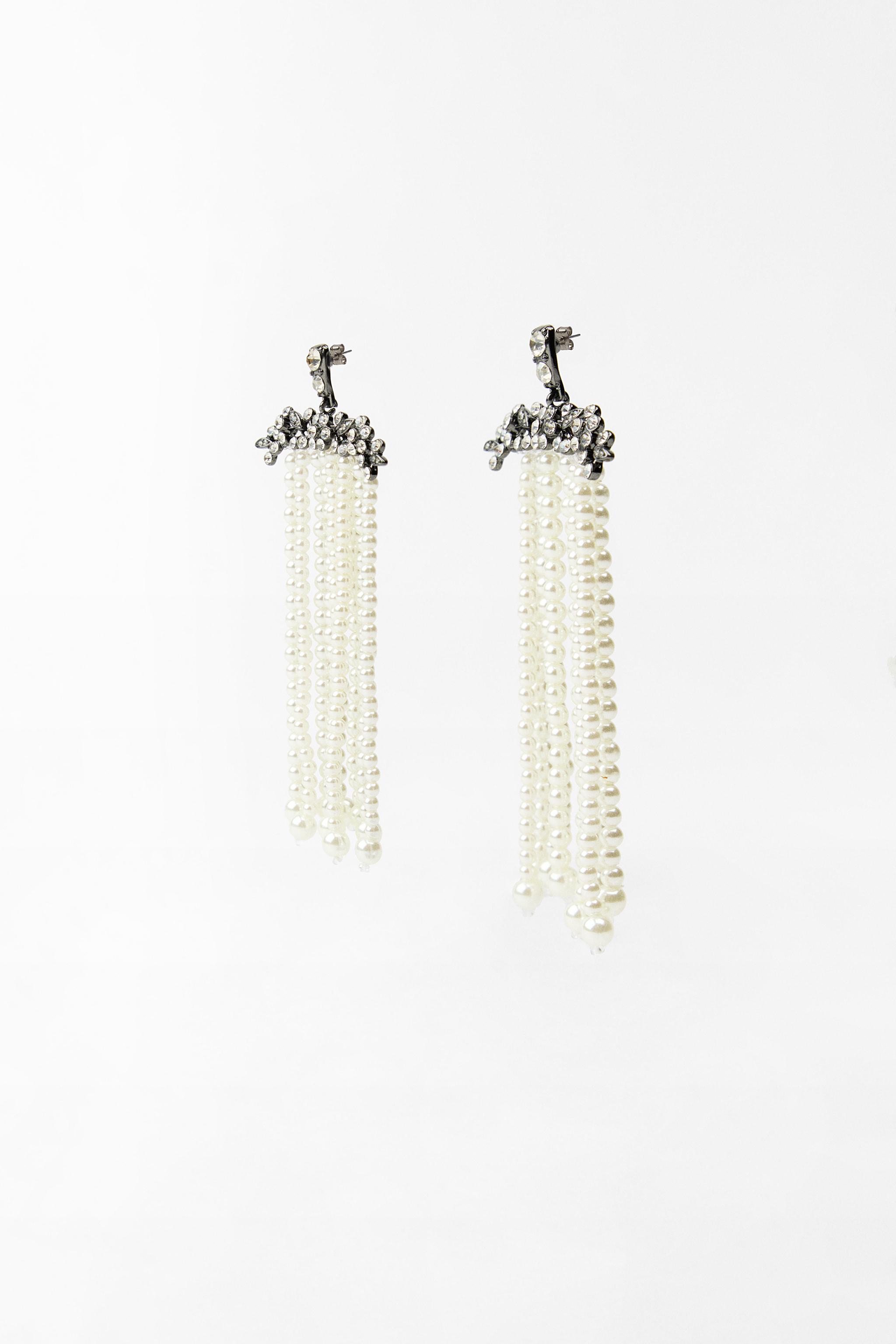 RHINESTONE PEARL WATERFALL EARRINGS Product Image