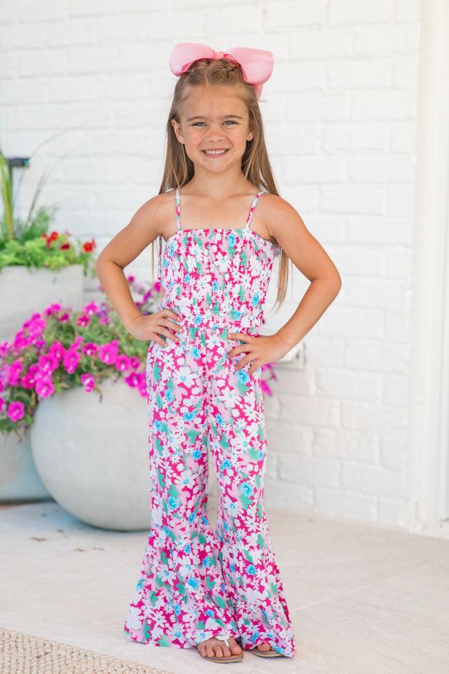 Kid's Aware of This Pink Floral Flare Leg Jumpsuit Product Image