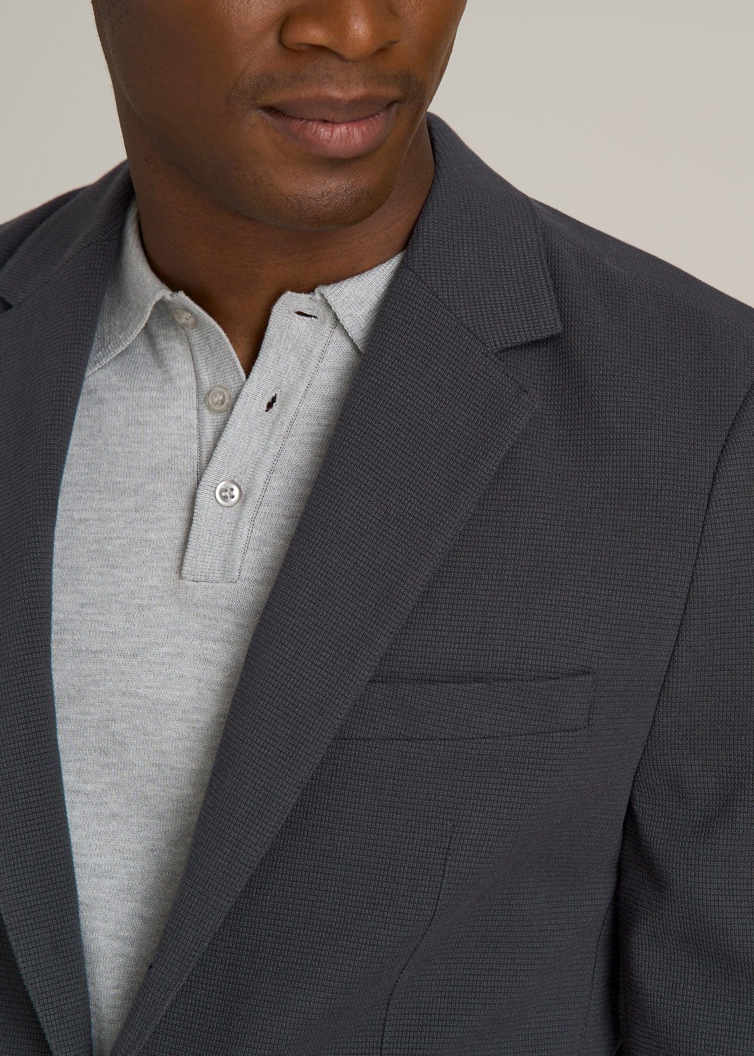 Textured Garment Washed Stretch Cotton Tall Blazer in Iron Grey Product Image