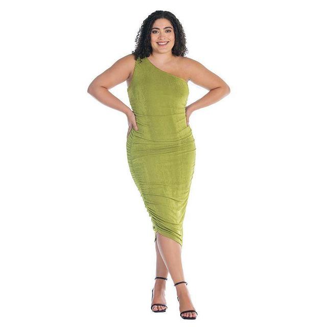 Plus Size 24Seven Comfort Apparel One-Shoulder Ruched Bodycon Dress, Womens Product Image