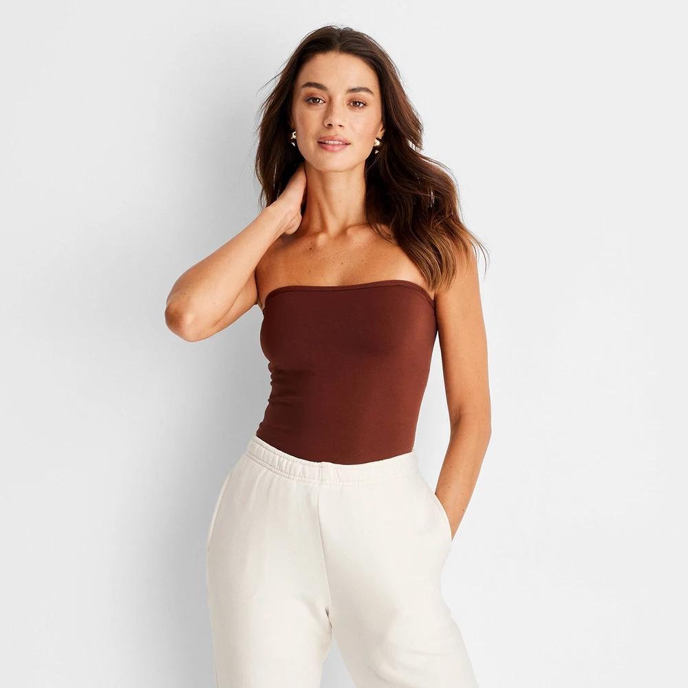 Womens Seamless Tube Top - A New Day Brown L Product Image