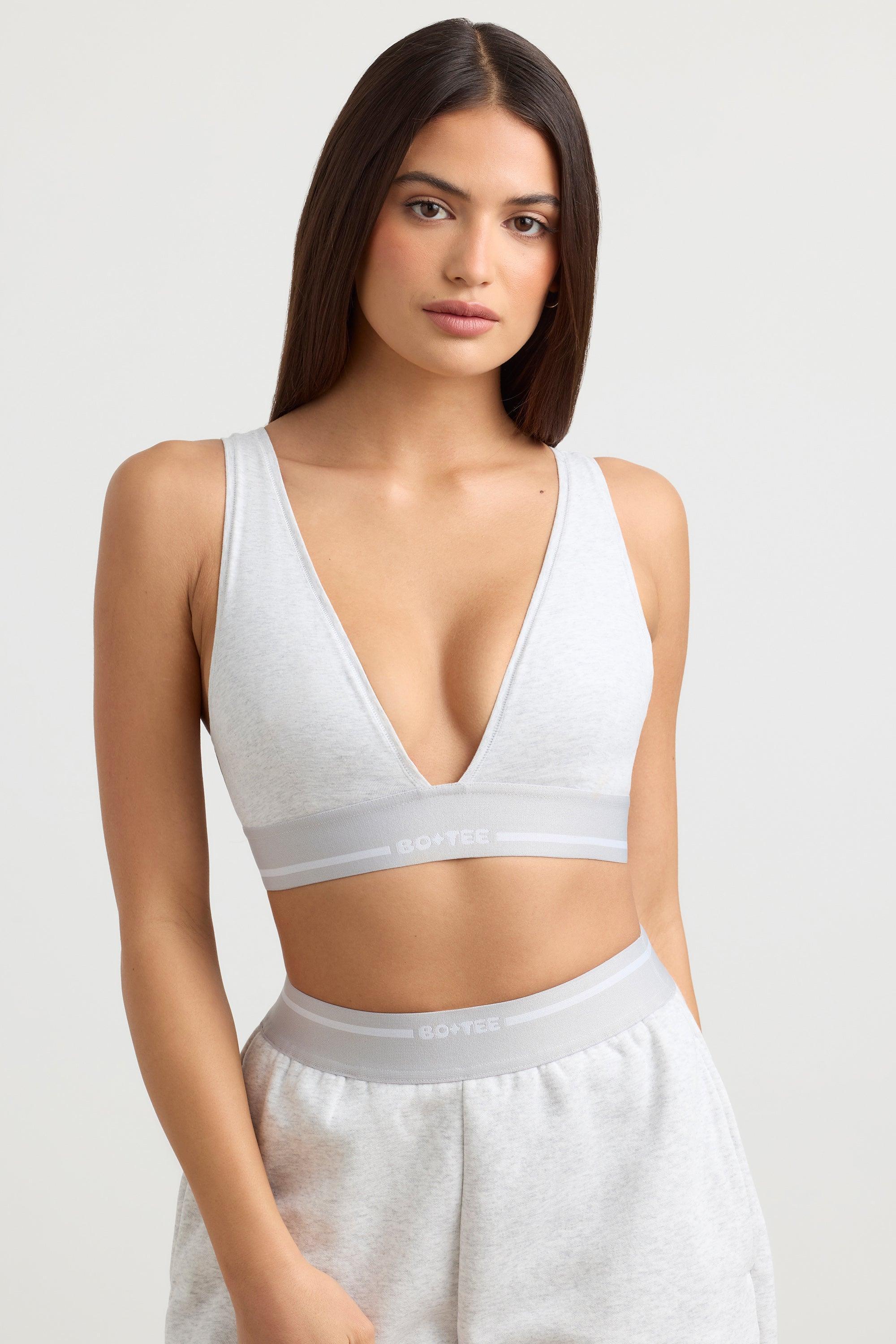 Plunge-Neck Crop Top in Grey Marl Product Image