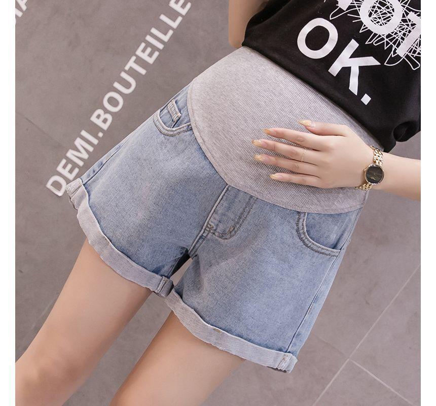 Maternity High Waist Washed Denim Shorts Product Image