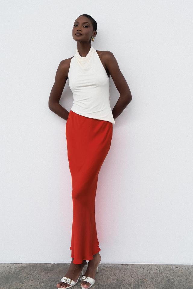 Violeta Satin Maxi Skirt - Red Product Image