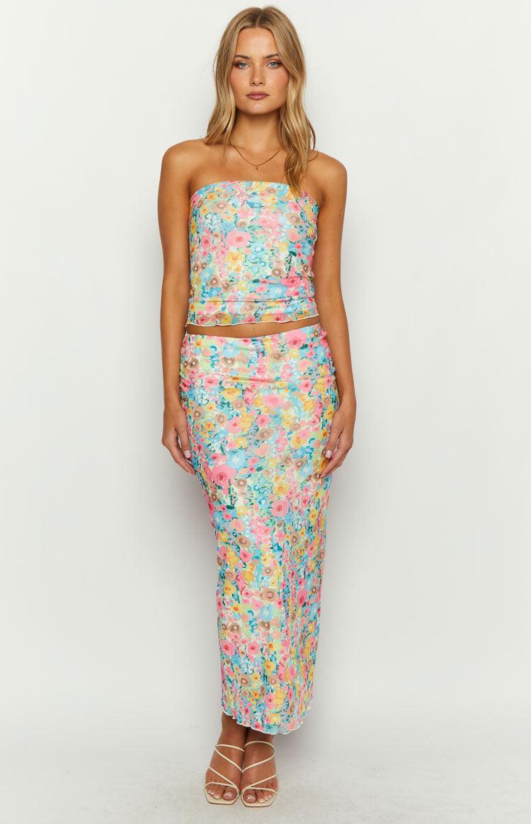 When in Rome Multi Floral Strapless Mesh Top Product Image