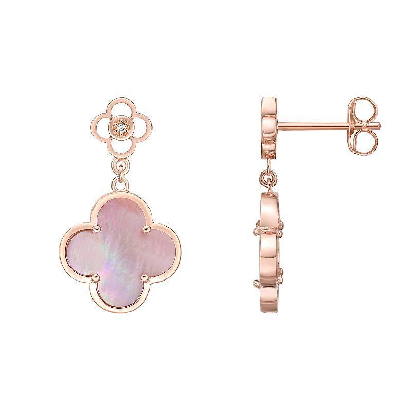 Gemminded Rose Gold Over Sterling Silver Mother-Of-Pearl & Cubic Zirconia Flower Drop Earrings, Womens, Pink Product Image