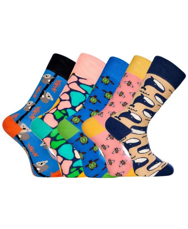 Love Sock Company Mens Luxury Cotton Patterned Novelty Crew Socks with Seamless Toe. Novelty Animals Bundle Sock, Pack Of 5 Product Image