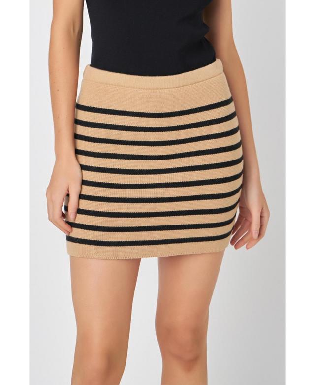 English Factory Womens Knit Striped Mini Skirt - Tan Product Image