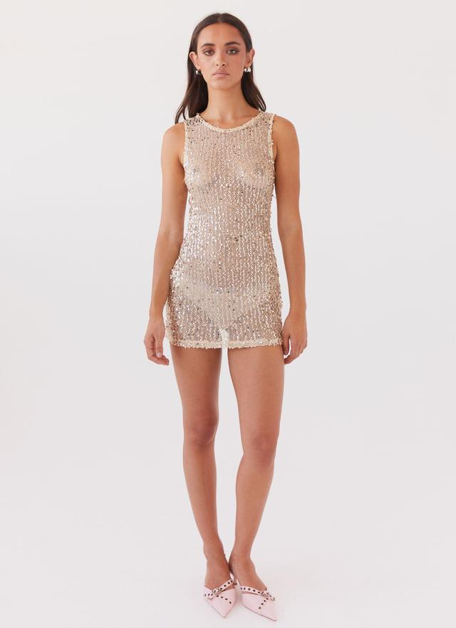 Starlit Soiree Sequin Mini Dress - Champagne Product Image