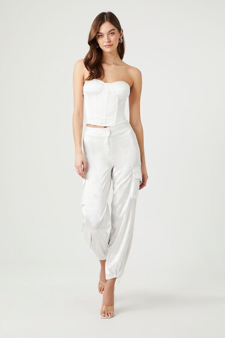 Satin Jacquard Cargo Pants | Forever 21 Product Image