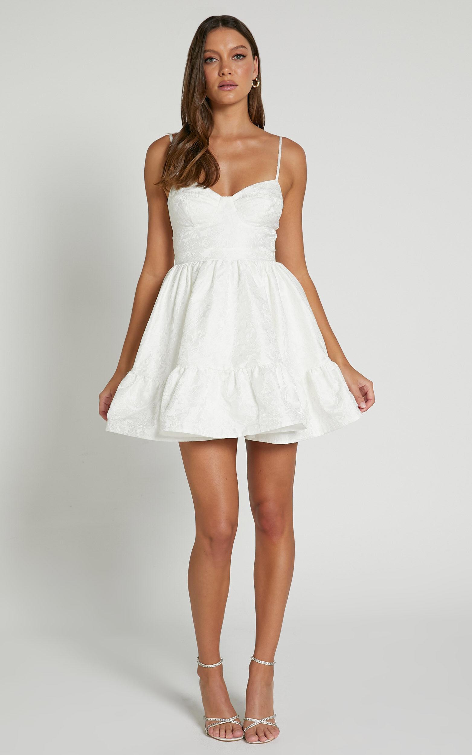 Kena Mini Dress - Jacquard Bustier Dress in White Product Image